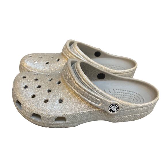Crocs Silver Glitter Slip On Clogs Unisex Women's 10 Men's 8 - Picture 1 of 7